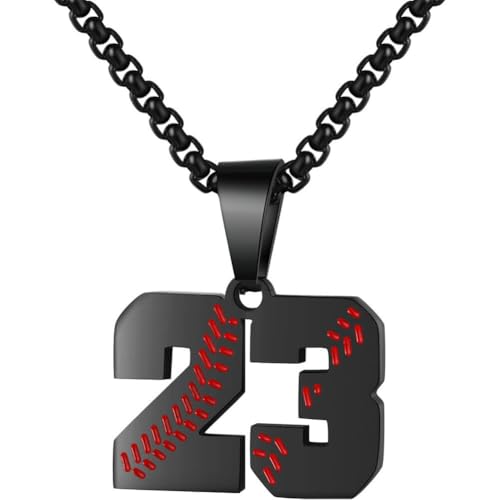 PAMTIER Baseball Trikot Nummer Halskette für Männer und Frauen Athleten Edelstahl 00-99 Anhänger Kette Personalisiert Einfach Statement Schmuck Schwarz Anzahl 23 PAMTIER Baseball Trikot Nummer Halskette für Männer und Frauen Athleten Edelstahl 00-99 Anhänger Kette Personalisiert Einfach Statement Schmuck Schwarz Anzahl 23 von PAMTIER