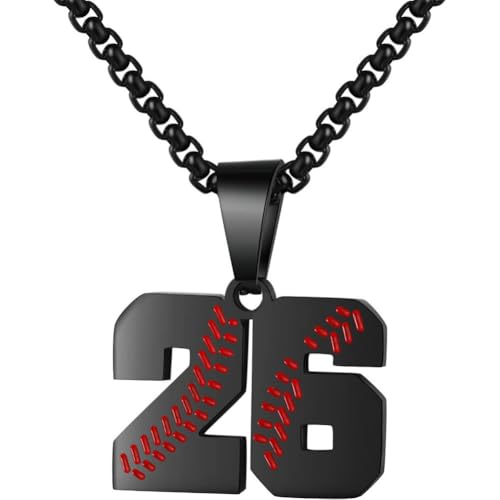 PAMTIER Baseball Trikot Nummer Halskette für Männer und Frauen Athleten Edelstahl 00-99 Anhänger Kette Personalisiert Einfach Statement Schmuck Schwarz Anzahl 26 PAMTIER Baseball Trikot Nummer Halskette für Männer und Frauen Athleten Edelstahl 00-99 Anhänger Kette Personalisiert Einfach Statement Schmuck Schwarz Anzahl 26 von PAMTIER