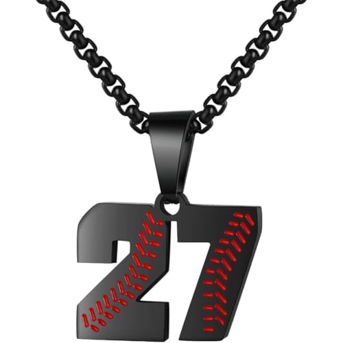 PAMTIER Baseball Trikot Nummer Halskette für Männer und Frauen Athleten Edelstahl 00-99 Anhänger Kette Personalisiert Einfach Statement Schmuck Schwarz Anzahl 27 PAMTIER Baseball Trikot Nummer Halskette für Männer und Frauen Athleten Edelstahl 00-99 Anhänger Kette Personalisiert Einfach Statement Schmuck Schwarz Anzahl 27 von PAMTIER