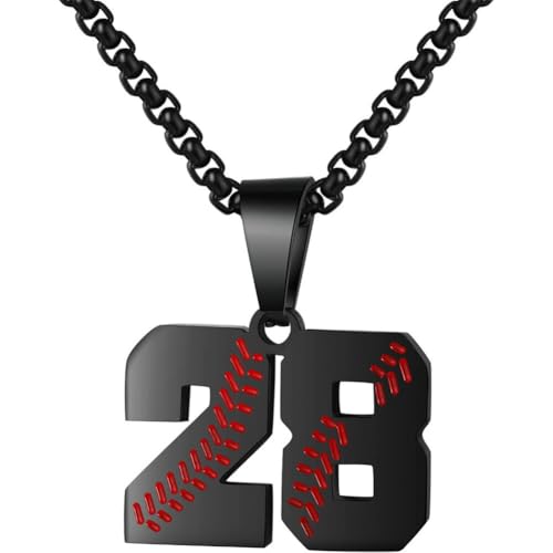 PAMTIER Baseball Trikot Nummer Halskette für Männer und Frauen Athleten Edelstahl 00-99 Anhänger Kette Personalisiert Einfach Statement Schmuck Schwarz Anzahl 28 von PAMTIER