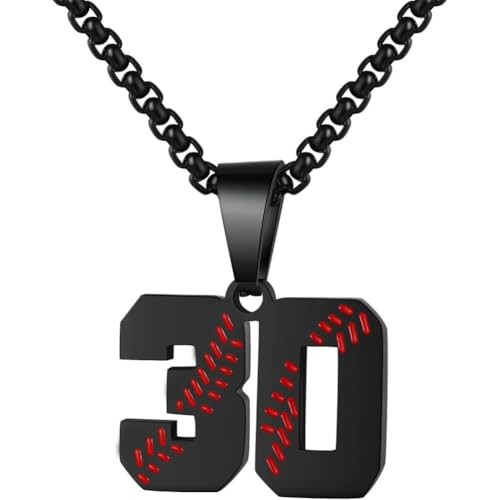 PAMTIER Baseball Trikot Nummer Halskette für Männer und Frauen Athleten Edelstahl 00-99 Anhänger Kette Personalisiert Einfach Statement Schmuck Schwarz Anzahl 30 PAMTIER Baseball Trikot Nummer Halskette für Männer und Frauen Athleten Edelstahl 00-99 Anhänger Kette Personalisiert Einfach Statement Schmuck Schwarz Anzahl 30 von PAMTIER