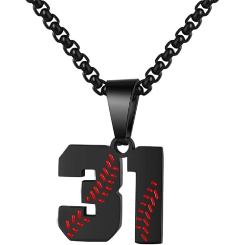 PAMTIER Baseball Trikot Nummer Halskette für Männer und Frauen Athleten Edelstahl 00-99 Anhänger Kette Personalisiert Einfach Statement Schmuck Schwarz Anzahl 31 von PAMTIER