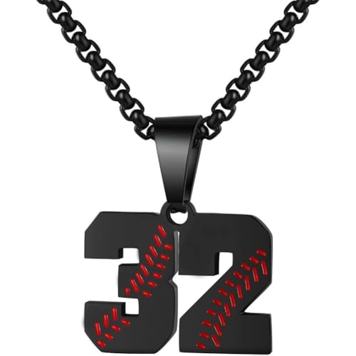 PAMTIER Baseball Trikot Nummer Halskette für Männer und Frauen Athleten Edelstahl 00-99 Anhänger Kette Personalisiert Einfach Statement Schmuck Schwarz Anzahl 32 PAMTIER Baseball Trikot Nummer Halskette für Männer und Frauen Athleten Edelstahl 00-99 Anhänger Kette Personalisiert Einfach Statement Schmuck Schwarz Anzahl 32 von PAMTIER