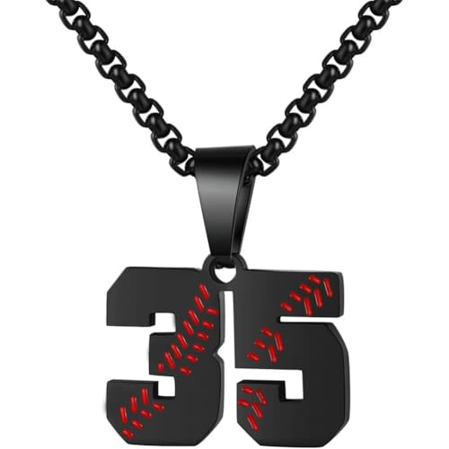 PAMTIER Baseball Trikot Nummer Halskette für Männer und Frauen Athleten Edelstahl 00-99 Anhänger Kette Personalisiert Einfach Statement Schmuck Schwarz Anzahl 35 von PAMTIER