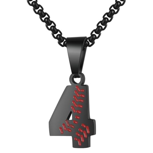 PAMTIER Baseball Trikot Nummer Halskette für Männer und Frauen Athleten Edelstahl 00-99 Anhänger Kette Personalisiert Einfach Statement Schmuck Schwarz Anzahl 4 von PAMTIER