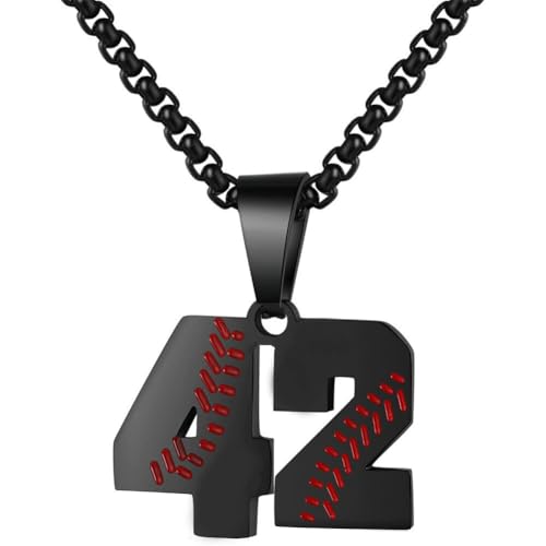 PAMTIER Baseball Trikot Nummer Halskette für Männer und Frauen Athleten Edelstahl 00-99 Anhänger Kette Personalisiert Einfach Statement Schmuck Schwarz Anzahl 42 von PAMTIER