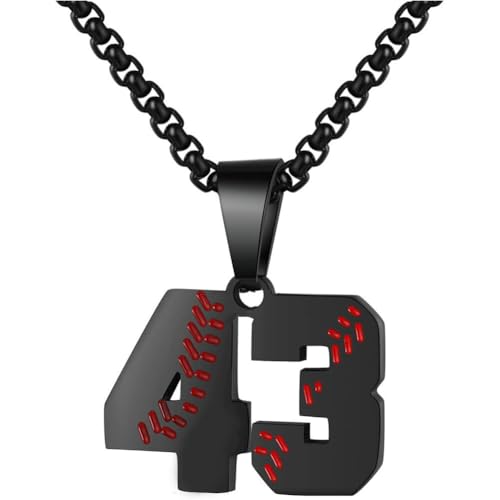 PAMTIER Baseball Trikot Nummer Halskette für Männer und Frauen Athleten Edelstahl 00-99 Anhänger Kette Personalisiert Einfach Statement Schmuck Schwarz Anzahl 43 von PAMTIER