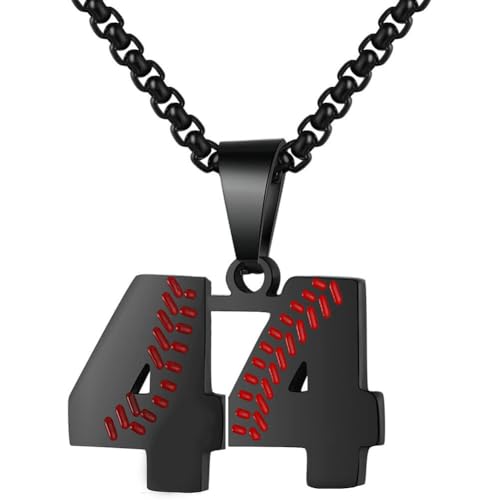 PAMTIER Baseball Trikot Nummer Halskette für Männer und Frauen Athleten Edelstahl 00-99 Anhänger Kette Personalisiert Einfach Statement Schmuck Schwarz Anzahl 44 von PAMTIER