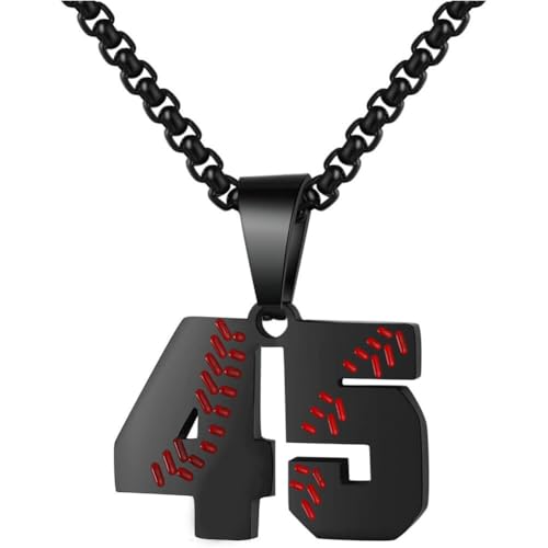 PAMTIER Baseball Trikot Nummer Halskette für Männer und Frauen Athleten Edelstahl 00-99 Anhänger Kette Personalisiert Einfach Statement Schmuck Schwarz Anzahl 45 PAMTIER Baseball Trikot Nummer Halskette für Männer und Frauen Athleten Edelstahl 00-99 Anhänger Kette Personalisiert Einfach Statement Schmuck Schwarz Anzahl 45 von PAMTIER