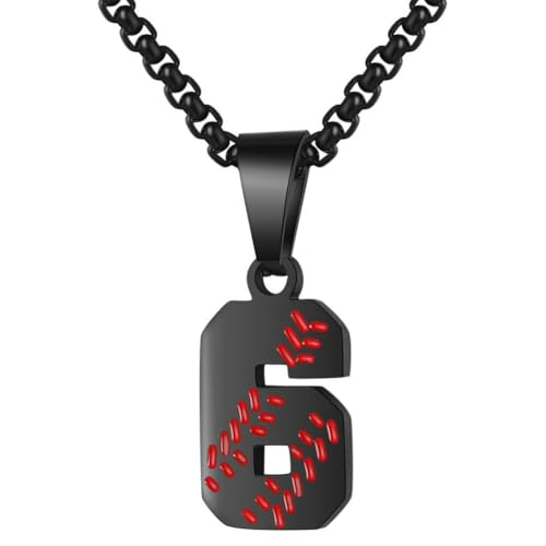 PAMTIER Baseball Trikot Nummer Halskette für Männer und Frauen Athleten Edelstahl 00-99 Anhänger Kette Personalisiert Einfach Statement Schmuck Schwarz Anzahl 6 von PAMTIER