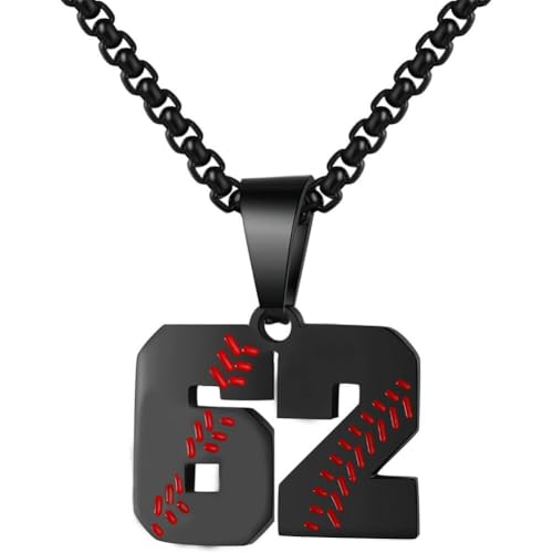 PAMTIER Baseball Trikot Nummer Halskette für Männer und Frauen Athleten Edelstahl 00-99 Anhänger Kette Personalisiert Einfach Statement Schmuck Schwarz Anzahl 62 PAMTIER Baseball Trikot Nummer Halskette für Männer und Frauen Athleten Edelstahl 00-99 Anhänger Kette Personalisiert Einfach Statement Schmuck Schwarz Anzahl 62 von PAMTIER