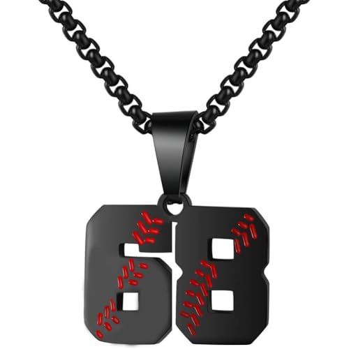 PAMTIER Baseball Trikot Nummer Halskette für Männer und Frauen Athleten Edelstahl 00-99 Anhänger Kette Personalisiert Einfach Statement Schmuck Schwarz Anzahl 68 von PAMTIER
