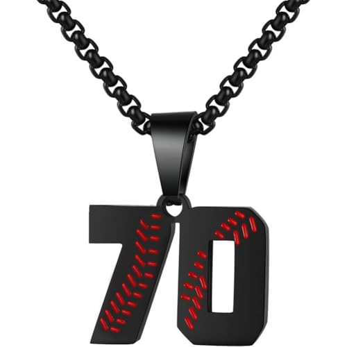 PAMTIER Baseball Trikot Nummer Halskette für Männer und Frauen Athleten Edelstahl 00-99 Anhänger Kette Personalisiert Einfach Statement Schmuck Schwarz Anzahl 70 von PAMTIER