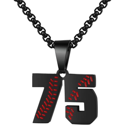 PAMTIER Baseball Trikot Nummer Halskette für Männer und Frauen Athleten Edelstahl 00-99 Anhänger Kette Personalisiert Einfach Statement Schmuck Schwarz Anzahl 75 PAMTIER Baseball Trikot Nummer Halskette für Männer und Frauen Athleten Edelstahl 00-99 Anhänger Kette Personalisiert Einfach Statement Schmuck Schwarz Anzahl 75 von PAMTIER