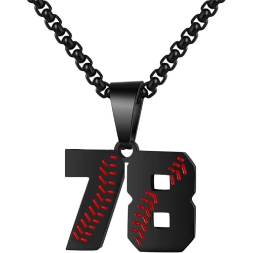 PAMTIER Baseball Trikot Nummer Halskette für Männer und Frauen Athleten Edelstahl 00-99 Anhänger Kette Personalisiert Einfach Statement Schmuck Schwarz Anzahl 78 von PAMTIER