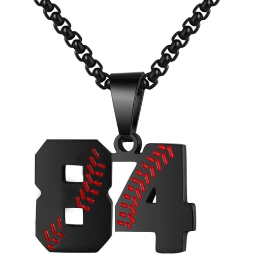 PAMTIER Baseball Trikot Nummer Halskette für Männer und Frauen Athleten Edelstahl 00-99 Anhänger Kette Personalisiert Einfach Statement Schmuck Schwarz Anzahl 84 von PAMTIER