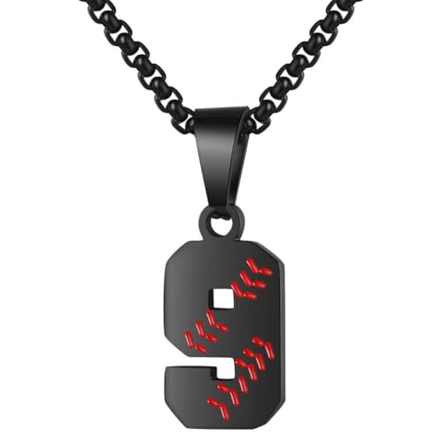 PAMTIER Baseball Trikot Nummer Halskette für Männer und Frauen Athleten Edelstahl 00-99 Anhänger Kette Personalisiert Einfach Statement Schmuck Schwarz Anzahl 9 PAMTIER Baseball Trikot Nummer Halskette für Männer und Frauen Athleten Edelstahl 00-99 Anhänger Kette Personalisiert Einfach Statement Schmuck Schwarz Anzahl 9 von PAMTIER