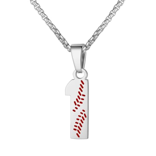 PAMTIER Baseball Trikot Nummer Halskette für Männer und Frauen Athleten Edelstahl 00-99 Anhänger Kette Personalisiert Einfach Statement Schmuck Silber Anzahl 1 von PAMTIER