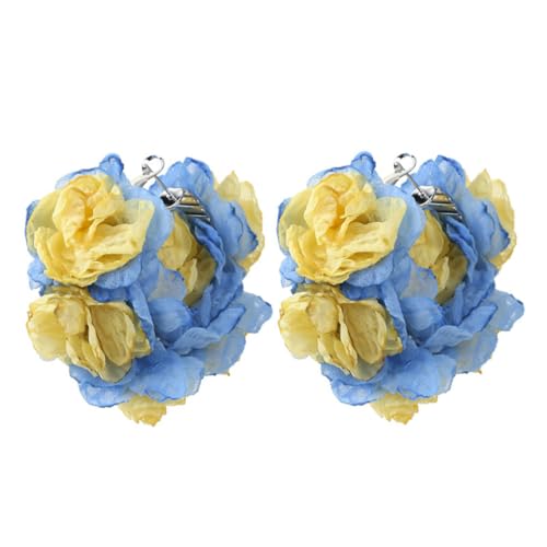 PAMTIER Blumen Ohrringe für Frauen Edelstahl Groß Silber Reifen Leichtgewicht Statement Boho Beach Farbig Schmuck Gelbblau von PAMTIER
