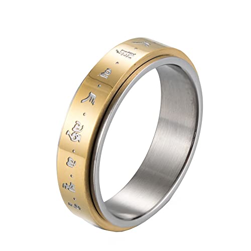 PAMTIER Buddhistisches Mantra für Männer Drehbarer Ring Glücksamulettband Gold Größe 62 (19.7) von PAMTIER