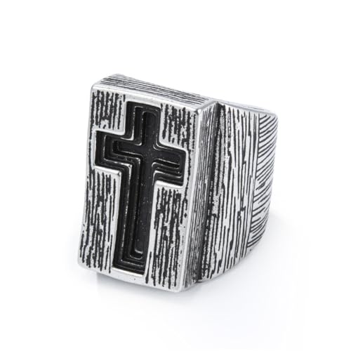 PAMTIER Cross Ringe für Männer Edelstahl Personalised Hip Hop Statement Vintage Punk Simple Big Chunky Schmuck Retrofarbe Größe 54(17.2) von PAMTIER