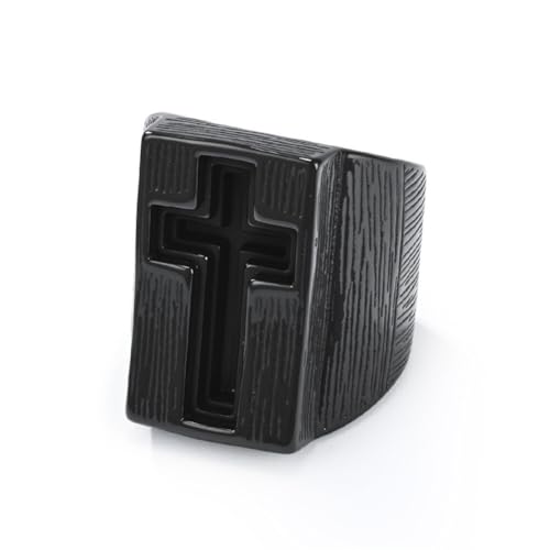 PAMTIER Cross Ringe für Männer Edelstahl Personalised Hip Hop Statement Vintage Punk Simple Big Chunky Schmuck Schwarz Größe 65(20.7) von PAMTIER