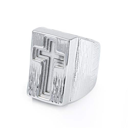 PAMTIER Cross Ringe für Männer Edelstahl Personalised Hip Hop Statement Vintage Punk Simple Big Chunky Schmuck Silber Größe 65(20.7) von PAMTIER