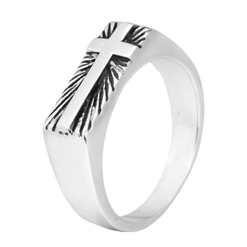 PAMTIER Cross Ringe für Männer Edelstahl Personalised Statement Vintage Punk Simple Schmuck Silber Größe 70(22.3) von PAMTIER