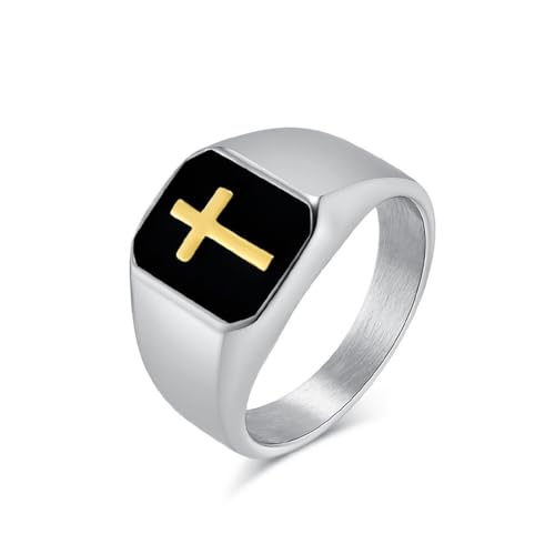 PAMTIER Cross Ringe für Männer Edelstahl Statement Vintage Personalized Simple Cool Schmuck Silber Gold Größe 70(22.3) von PAMTIER