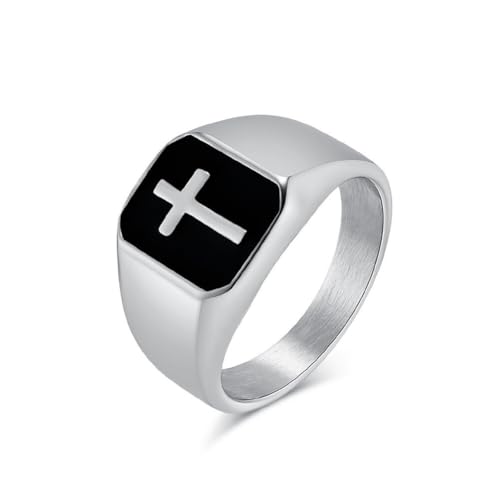 PAMTIER Cross Ringe für Männer Edelstahl Statement Vintage Personalized Simple Cool Schmuck Silber Größe 57(18.2) von PAMTIER