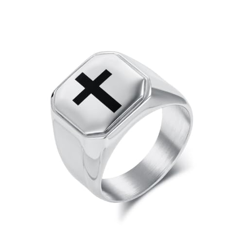 PAMTIER Cross Ringe für Männer Edelstahl Statement Vintage Personalized Simple Schmuck Silber Größe 57(18.2) von PAMTIER