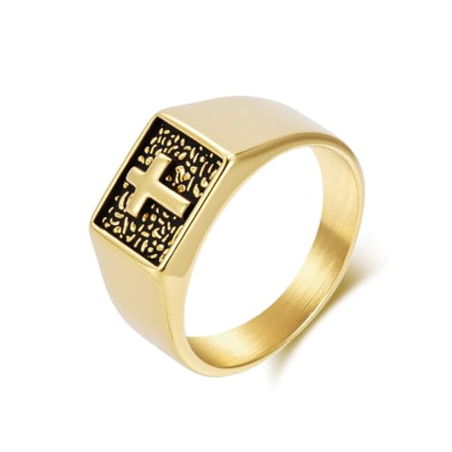 PAMTIER Cross Ringe für Männer Edelstahl Vintage Statement Personalized Minimalist Schmuck Gold Größe 65(20.7) von PAMTIER