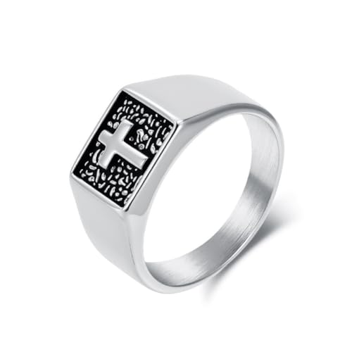 PAMTIER Cross Ringe für Männer Edelstahl Vintage Statement Personalized Minimalist Schmuck Silber Größe 60(19.1) von PAMTIER
