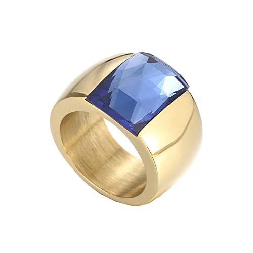 PAMTIER Damen 10mm breit Multicolor Edelstein Ring Edelstahl Exaggerated Stein Band Ring Blau Vergoldet Größe 54 (17.2) von PAMTIER