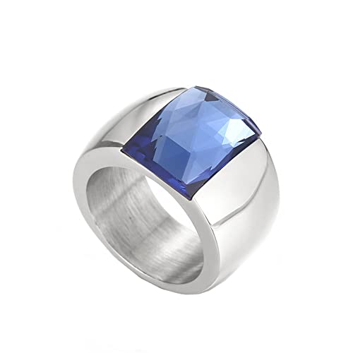 PAMTIER Damen 10mm breit Multicolor Edelstein Ring Edelstahl Exaggerated Stein Band Ring Blau Versilbert Größe 52 (16.6) von PAMTIER