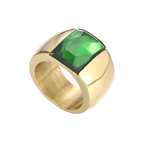 PAMTIER Damen 10mm breit Multicolor Edelstein Ring Edelstahl Exaggerated Stein Band Ring Grün Vergoldet Größe 60 (19.1) von PAMTIER