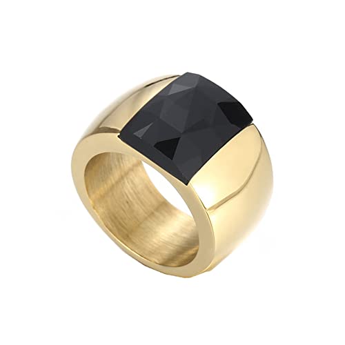 PAMTIER Damen 10mm breit Multicolor Edelstein Ring Edelstahl Exaggerated Stein Band Ring Schwarz Vergoldet Größe 57 (18.1) von PAMTIER