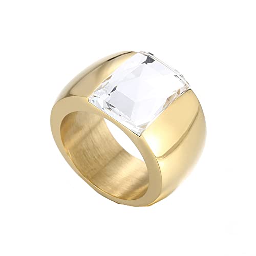 PAMTIER Damen 10mm breit Multicolor Edelstein Ring Edelstahl Exaggerated Stein Band Ring Vergoldet Weiß Größe 57 (18.1) von PAMTIER