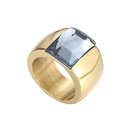 PAMTIER Damen 10mm breit Multicolor Edelstein Ring Edelstahl Exaggerated Stein Band Ring Vergoldetes Graublau Größe 54 (17.2) von PAMTIER