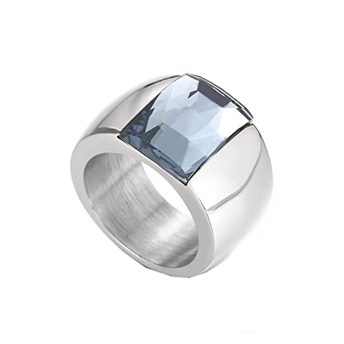 PAMTIER Damen 10mm breit Multicolor Edelstein Ring Edelstahl Exaggerated Stein Band Ring Versilbert Grau Blau Größe 57 (18.1) von PAMTIER