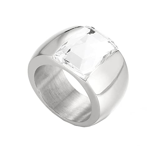 PAMTIER Damen 10mm breit Multicolor Edelstein Ring Edelstahl Exaggerated Stein Band Ring Versilbert Weiß Größe 60 (19.1) von PAMTIER