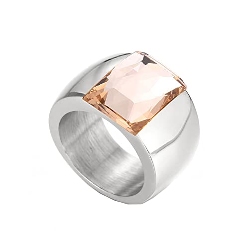 PAMTIER Damen 10mm breit Multicolor Edelstein Ring Edelstahl Exaggerated Stein Band Ring Versilberter Champagner Größe 60 (19.1) von PAMTIER