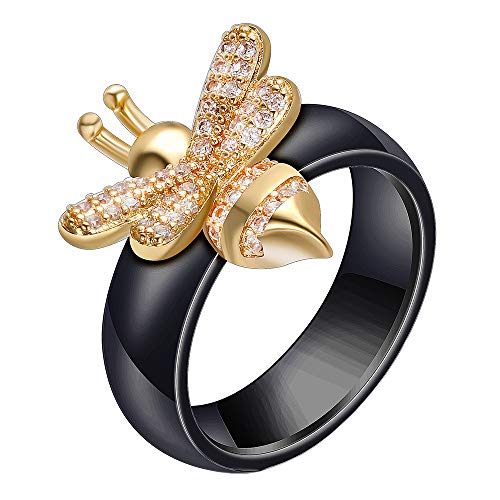 PAMTIER Damen 6 mm Schwarzer Keramikring mit Gelbem Gelbe Biene Bandring Größe 62 (19.7) von PAMTIER