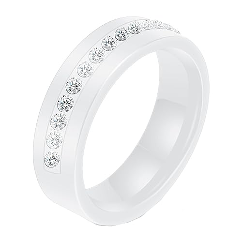 PAMTIER Damen 6mm Keramischen Kubischer Zirkon Ring Personalisiert Diamant Paar Band Ring Schmuck Weiß Größe 68 (21.6) von PAMTIER