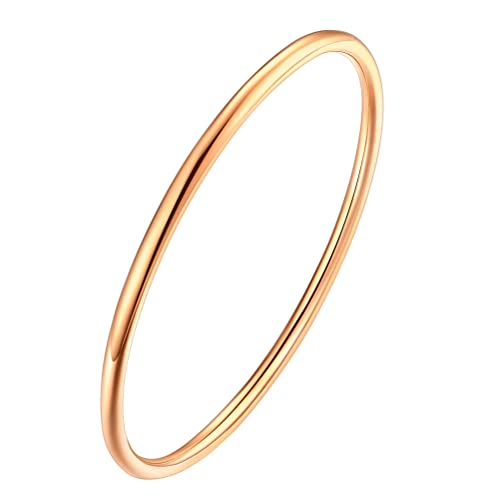 PAMTIER Damen Armreif aus Edelstahl 3mm Glänzend Rund Oval Massiv Stapelbar Dünn Roségold 55mm von PAMTIER