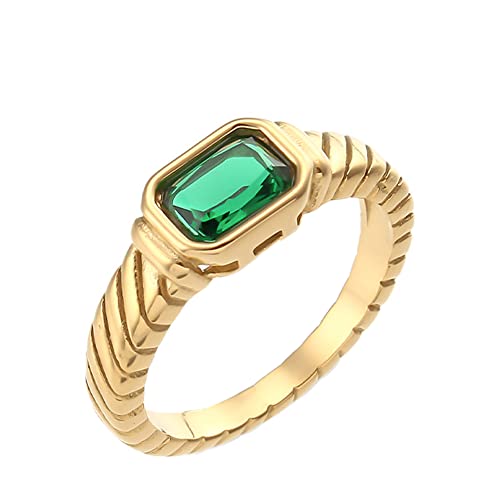 PAMTIER Damen Cubic Zirkonia Stein Ring Edelstahl Vergoldet Stapelbar Statement Ehering Grün Größe 57 PAMTIER Damen Cubic Zirkonia Stein Ring Edelstahl Vergoldet Stapelbar Statement Ehering Grün Größe 57 von PAMTIER