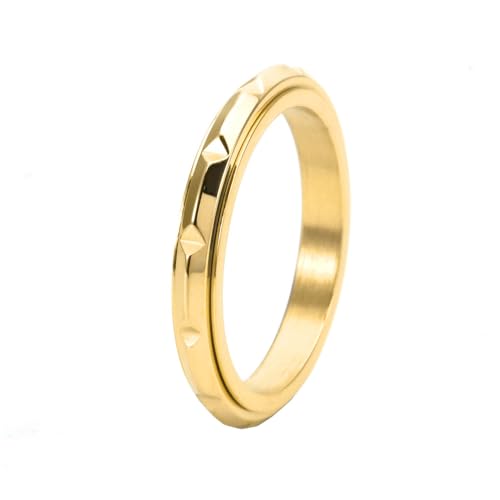 PAMTIER Damen Drehbarer 3mm Edelstahl Statement Ring Bandschmuck Gold Größe 54 (17.2) von PAMTIER