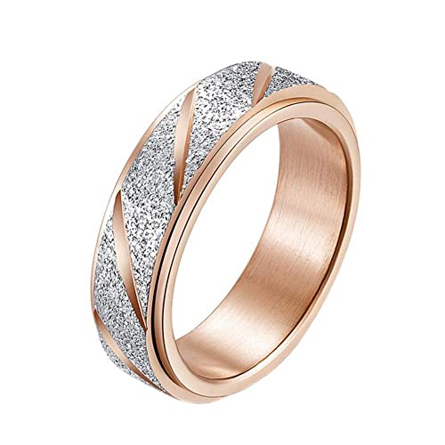 PAMTIER Damen Drehbarer Ring Rostfreier Stahl Sandstrahl-Finish Rose Gold Rainbow Schwarz Ehering 6MM Größe 60 (19.1) von PAMTIER