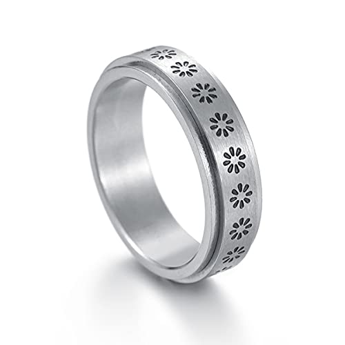 PAMTIER Damen Edelstahl Blumen Spinner Ring Silber Statement Ringe Stressabbauend 6mm Größe 68 von PAMTIER