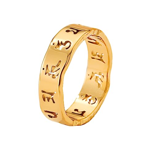 PAMTIER Damen Edelstahl Buddhistischer Mantra Ring Sanskrit Om Mani Padme Hum Band Band Massiver Schmuck Gold Größe 57 von PAMTIER